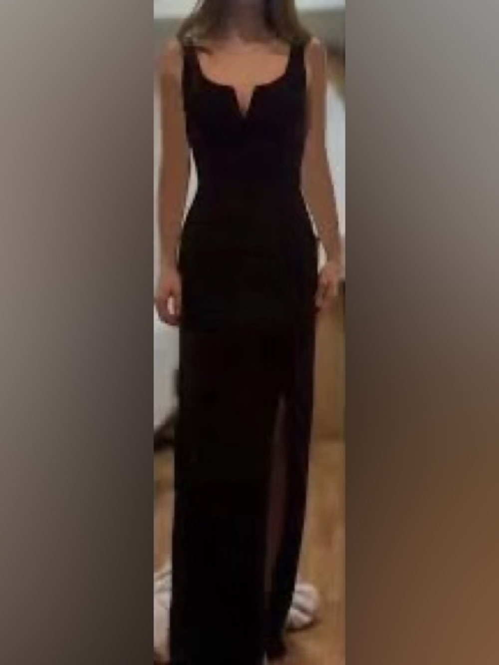 NWT Le Chateau Black Sleeveless Maxi Gown with Front Notch